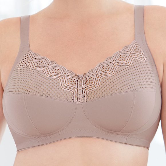 Glamorise 50H Plus-Size COMFORT LIFT Bra Wireless-Support SOFT-LACE Taupe NEW - Picture 4 of 13